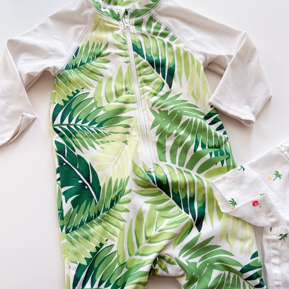 Janie & Jack Tropical Palm Rash Guard One Piece + Linen Shirt Set Baby Boy 18-24 - Picture 3 of 6